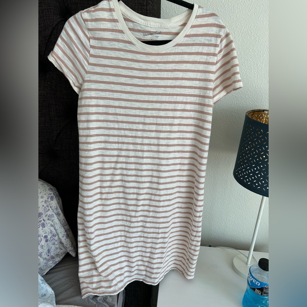Universal Thread Pink and White Striped Tee Shirt Dress